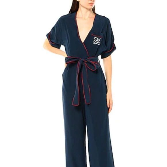 FENDI Silk Tuta BeltedKarligraphy Logo Jumpsuit sz 2